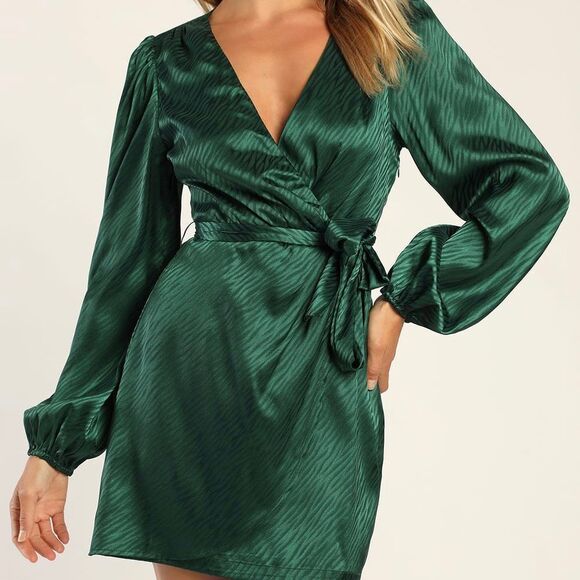 Lulus Green Wild for Love Zebra Print Faux Wrap Mini Dress - NWT - Picture 12 of 12